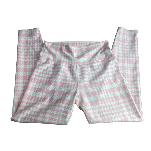 ONA By Yoon Chung Pink Houndstooth Activewear Leggings Sz L High-Rise 26" Inseam - Picture 6 of 9